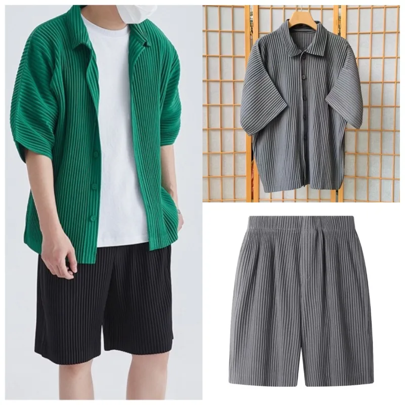 

Miyake Pleated Short Sleeve Shirt Men's 2026 Classic Pleats Top Short Sleeve Summer Loose Plisse Jacket Loose Plus Size Fold Top