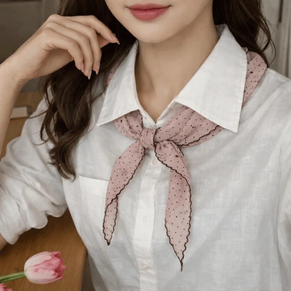 Pañuelo triangular de poliéster con lunares franceses de moda, lazo pastoral, extensor de camisa, protección solar para mujer