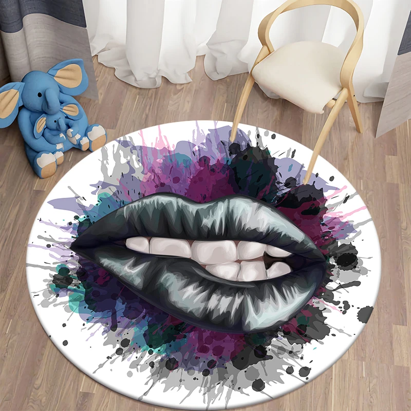 Eyes Lips Kawaii Printed Round Carpet Machine Washable Children's Living Room Mat Floor Mat Yoga Mat Bedroom Chair Non Slip Mat