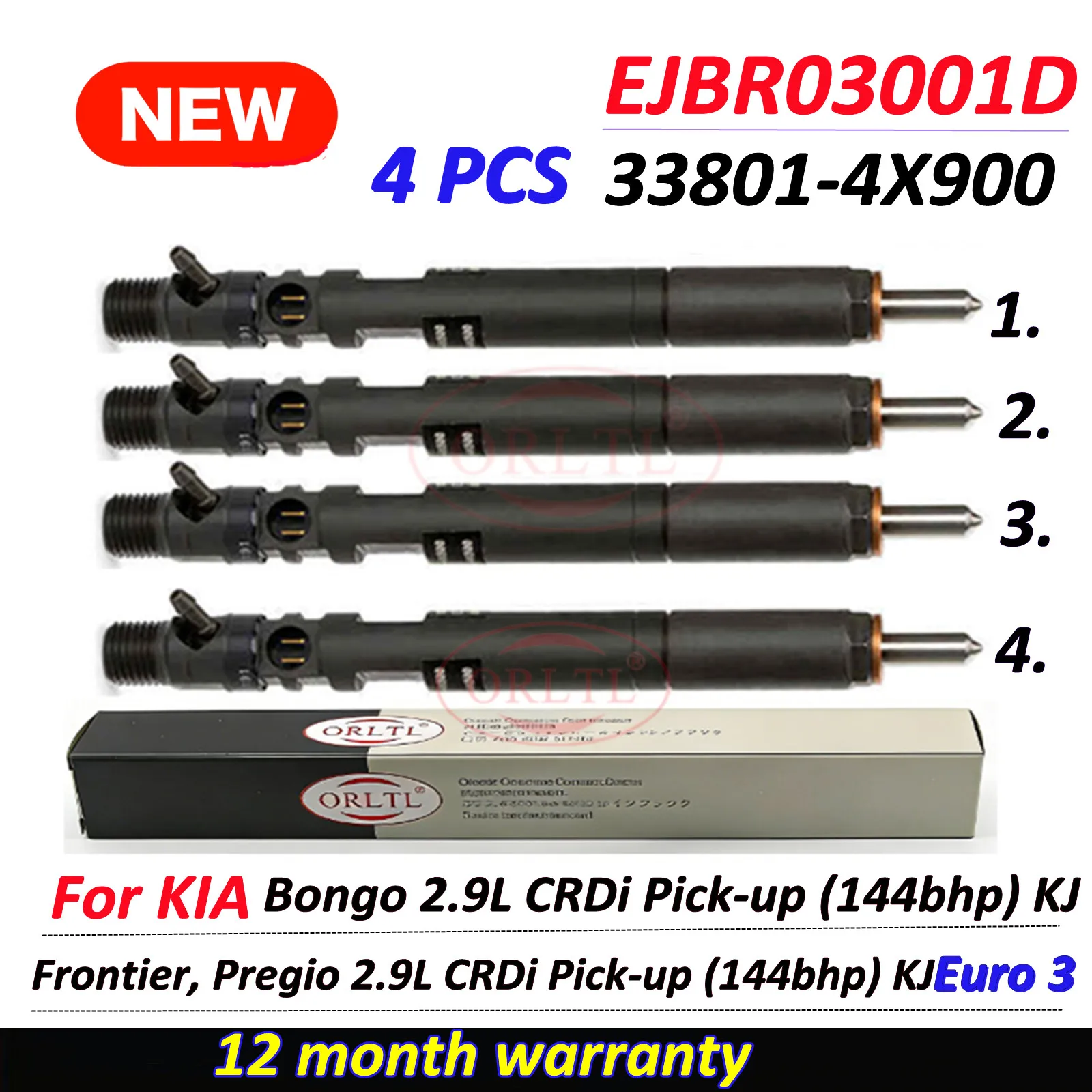 

4 PCS Original EJBR03001D Common Rail Injector 33800-4X900 33801-4X900 For KIA Bongo Frontier 2.9L 144bhp R03301D