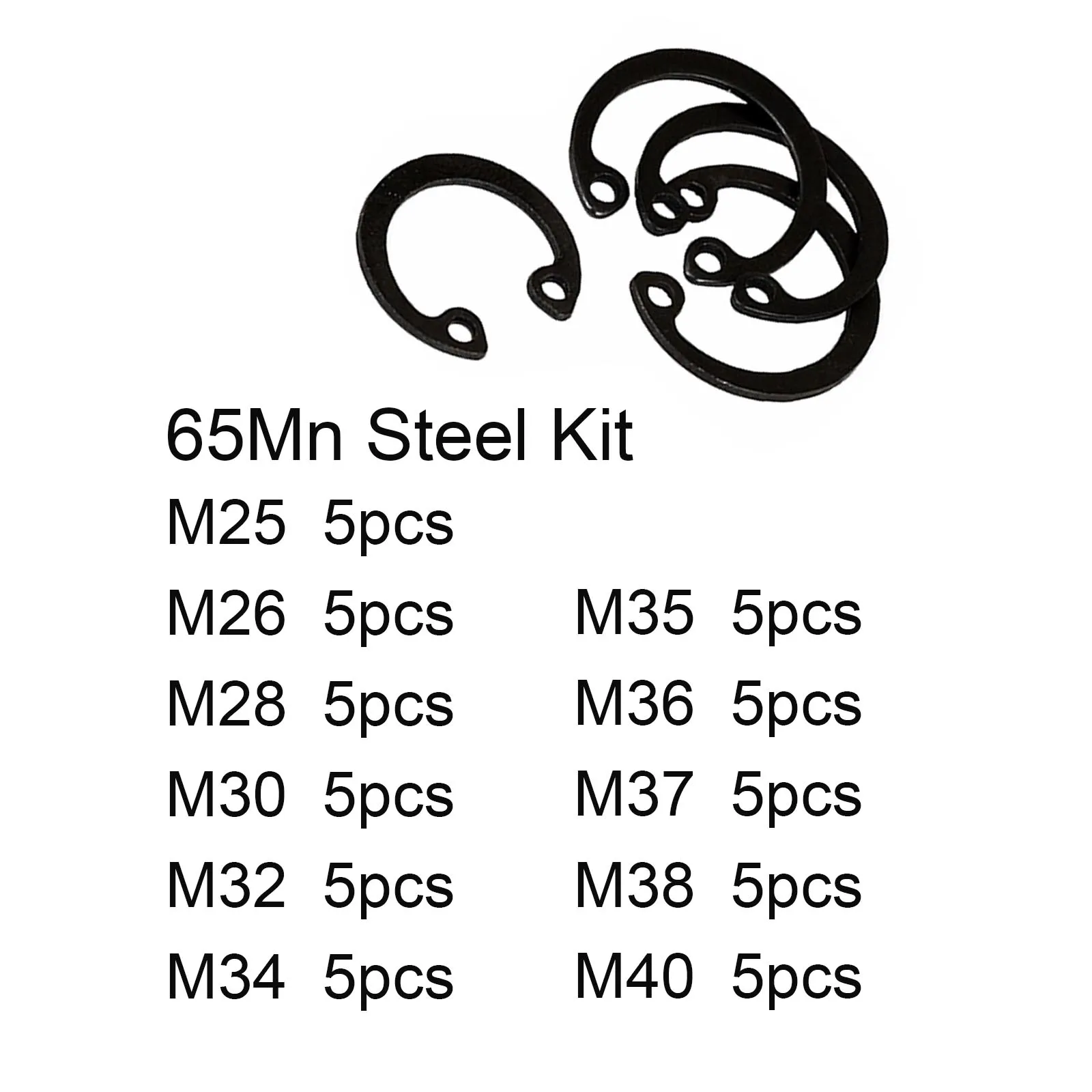 1set M25 - M40 GB893 Black 65Mn 304 Stainless Steel C Type Internal Circlip Retaining Clip Snap Ring for Hole Assortment Kit Set