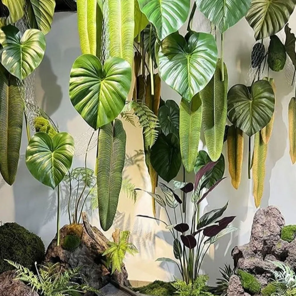 

Plastic Artificial Calla Leaves Green Plants UV Resistant Artificial Arrowroot Leaf Realistic Non-Fading Banana Leaf