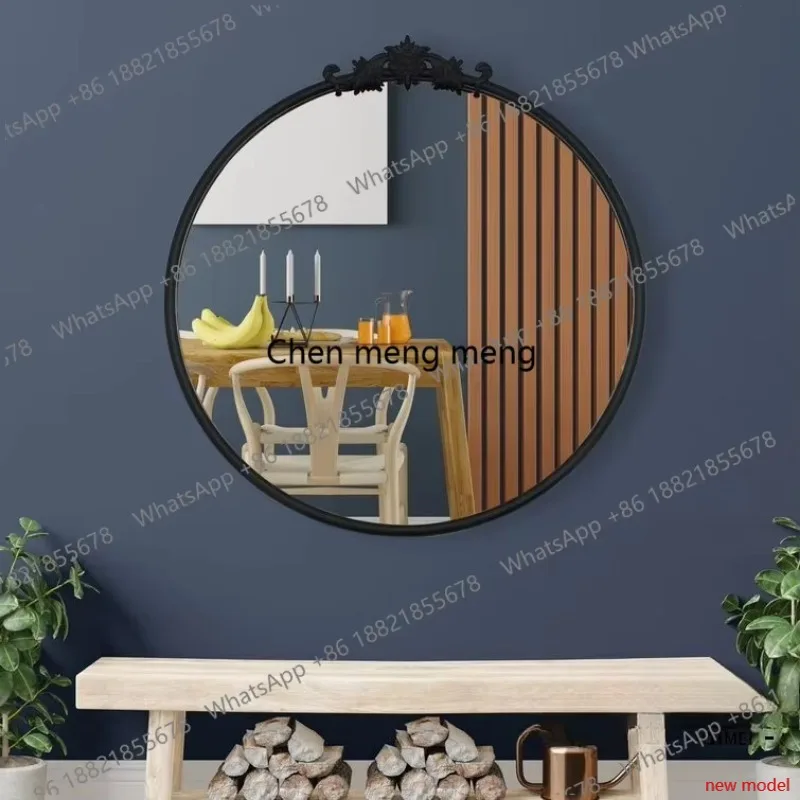 Round Vintage Makeup Mirror Wall Hanging Toilet Bathroom Mirror Carved Home Bedroom, Makeup Mirror AB03