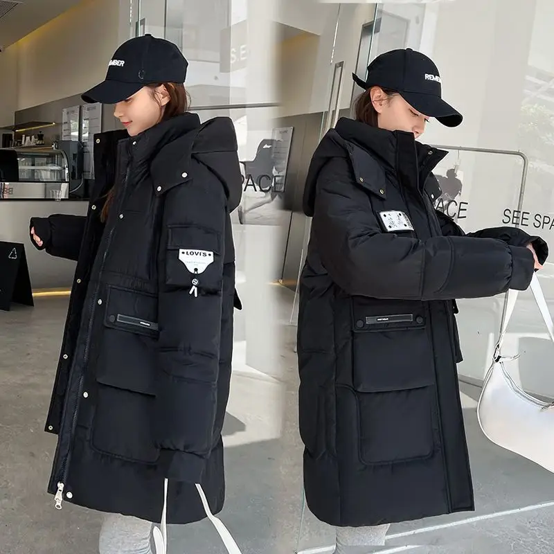 Fashion Women's Clothing Korean Long Down Cotton Jacket Autumn Winter Warm Padded Jacket Female Casual Hooded Parker Overcoat
