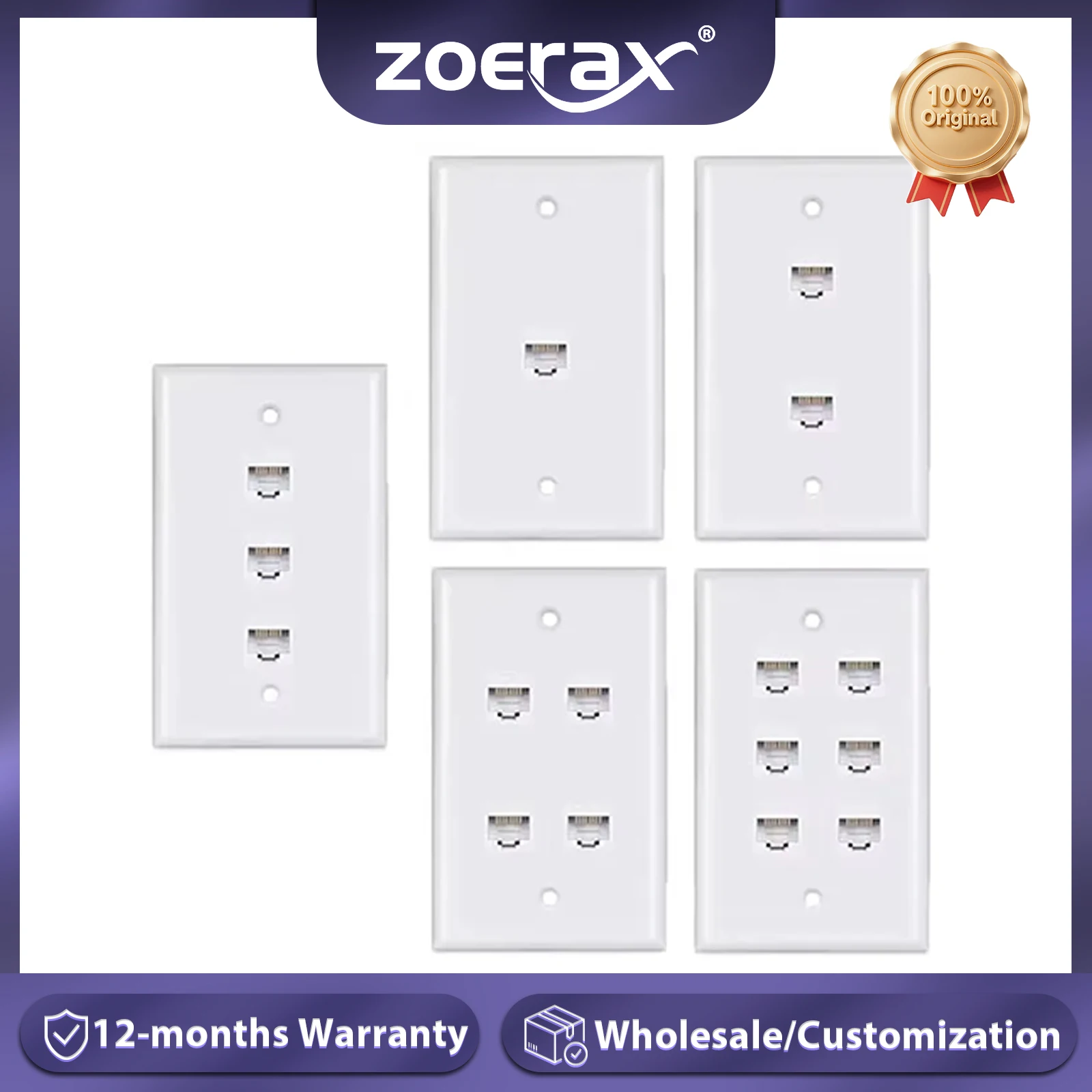 Placa de parede Ethernet ZoeRax Cat 6, placa de parede Ethernet fêmea-fêmea removível compatível com dispositivos Ethernet Cat6/5/5e