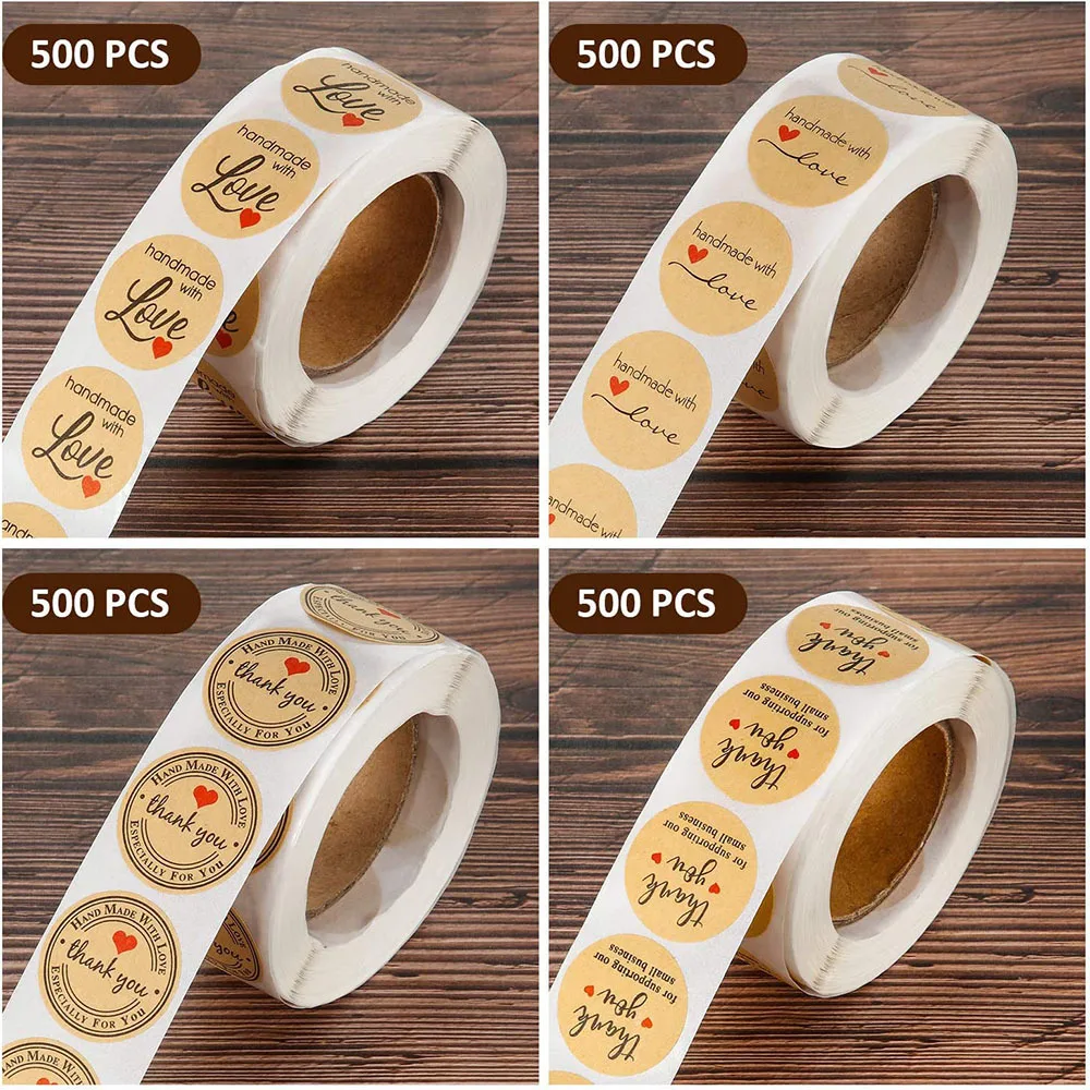 

500PCS Kraft Paper Self-adhesive Thank You Stickers Baking Gift Thank You Sealing Label