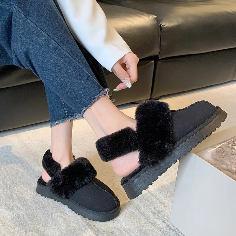 

Женские меховые домашние тапочки, домашние нескользящие пушистые шлепанцы на толстой подошве, зимняя нечеткая обувь, теплые плюшевые хлопковые тапочки