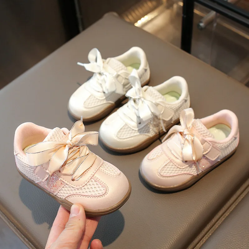 

Spring New Children's Sports Shoes Fashion Bow Girls' Casual Sneakers Soft Soled Anti Slip Student Running Shoes