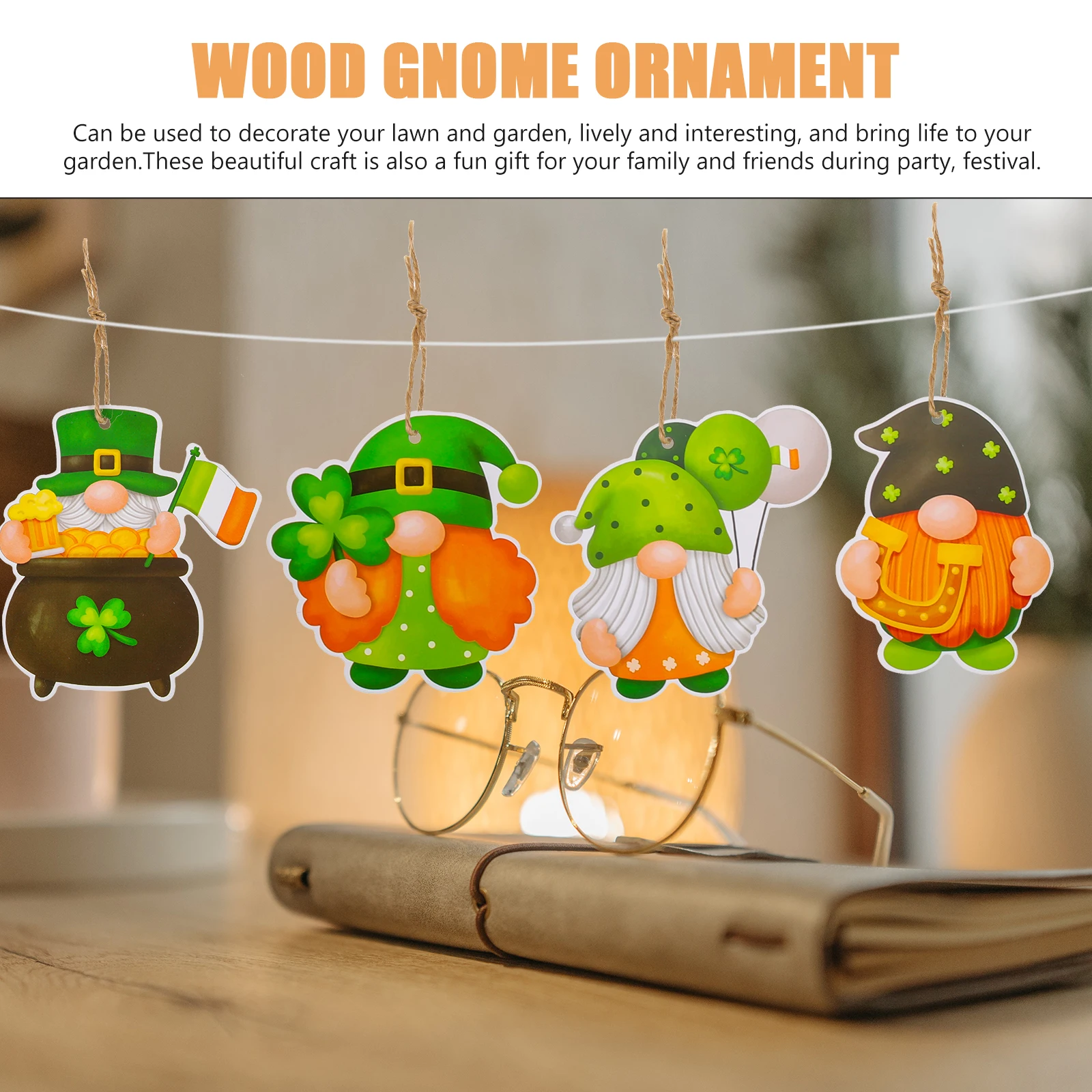 

36 pcs Clover nament Wood Gnome Pendant St Patrick Decorations Hanging nament Party Supplies Smooth Edge Detail Craft Festival
