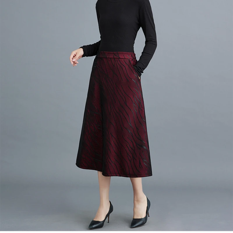 

New Spring and Autumn Women's Style High Waist Contrast Color Loose Elastic Pleated Korean A-Line Fashion Casual Commuter Skirt