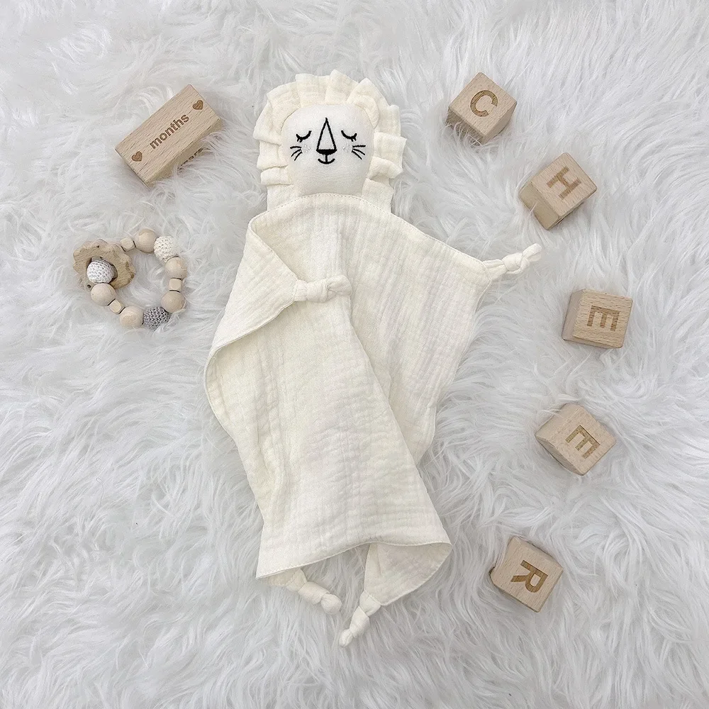 Name Personalized Embroidered Custom Baby Comforter Muslin Cotton Lion Sleeping Security Blanket Baby Shower Baby Birth Gift