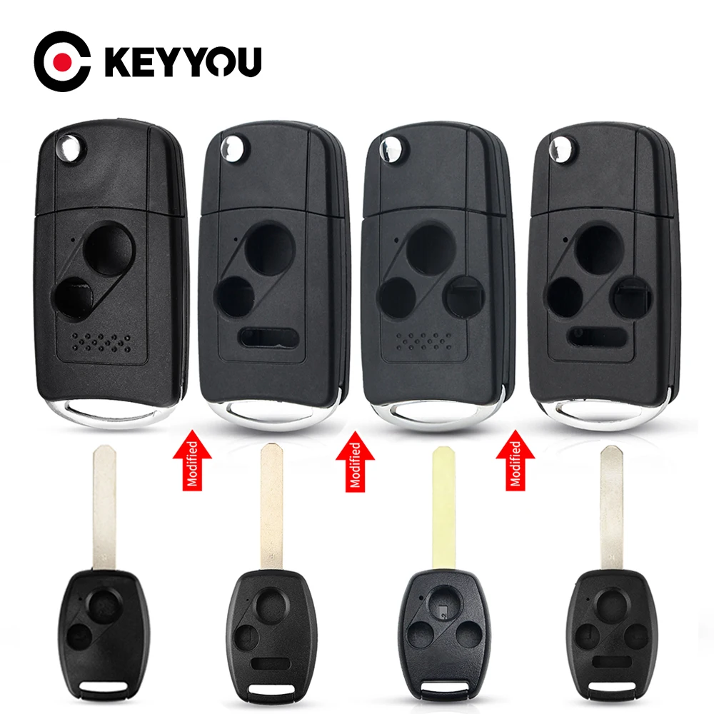 

KEYYOU 2/3/4 Buttons Filp Modified Car Remote Key Shell Case For Honda Fit Accord Civic CRV Pilot Insight Jazz HRV Fob Auto Key