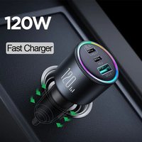JOYROOM 120W Car Charger USB C for iPhone 15 Pro 3 Port Super Fast Car Charger Adapter PD 100W&35W QC 4.0 Car Phone Charger