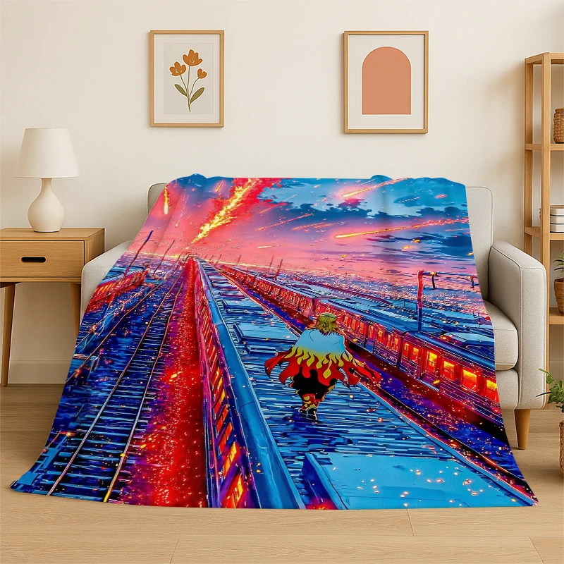 Cartoon Demon Slayer Anime Kamado Nezuko Tanjirou Flannel Blanket Soft Warm Throw Blanket for Bedroom Living Room Bed Travel