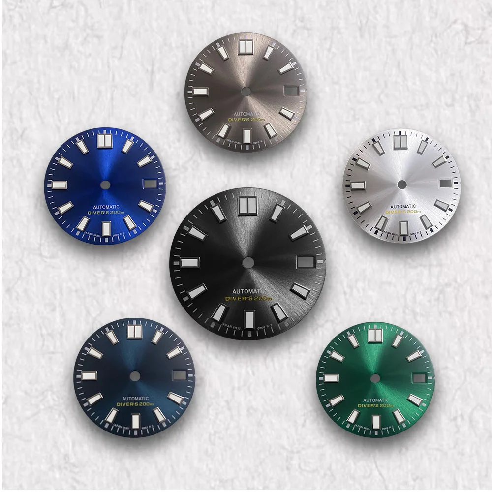 

High Quality 28.5mm S Logo Sunburs Dial Fit NH35/NH36 Japan Movement Green Luminous Dive Dial Watch Modification Accessories