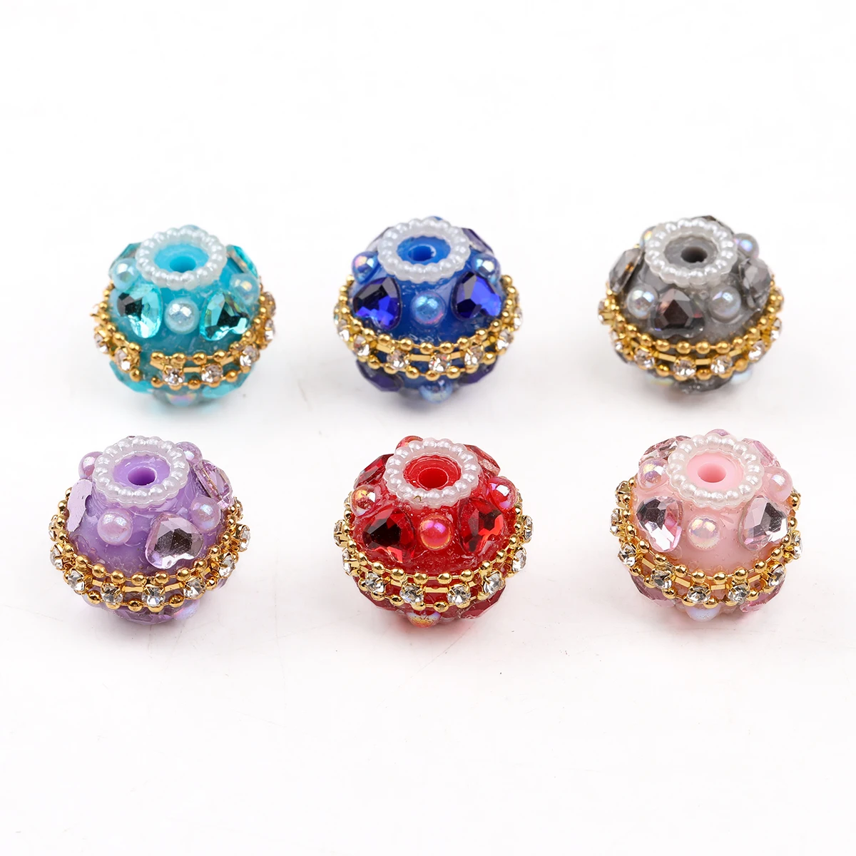 5/10pcs Multicolor Embed Rhine stone Golden edging Flower ball with 2.5mm Drilled Holes Beads for pen making Loose Spacer beads view 3