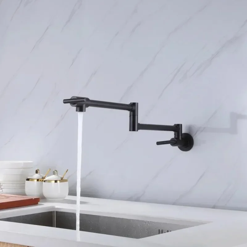 YYHC-Wall mounted kitchen faucet matte black pot filler kitchen sink taps dual handle folding kitchen sink faucet