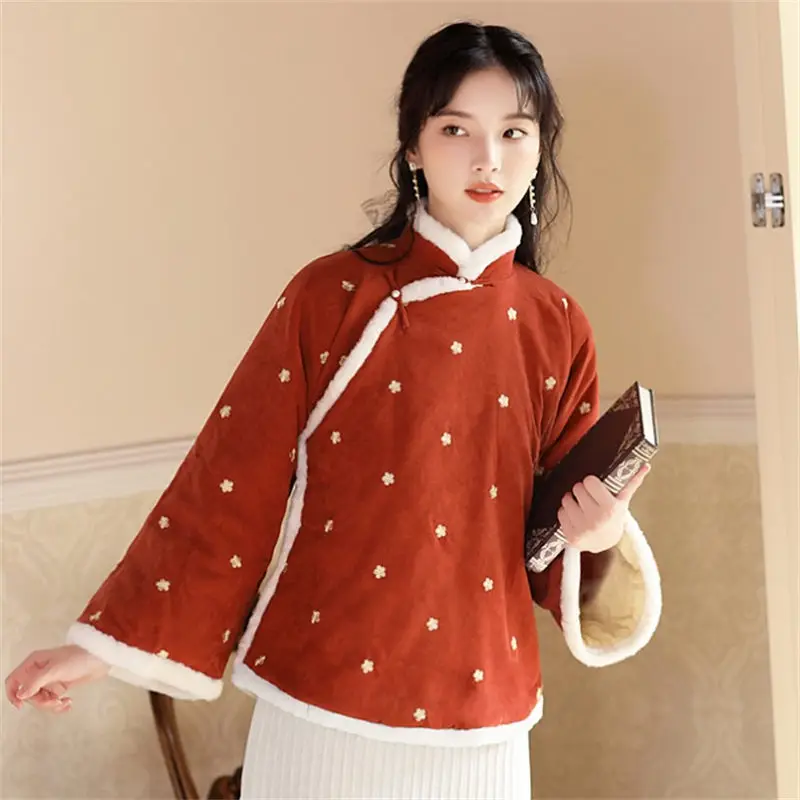 

Chinese Style Autumn And Winter Clothing New Retro Embroidery Thickened Padded Jacket Tang Suit Cotton Short Women Coat T243