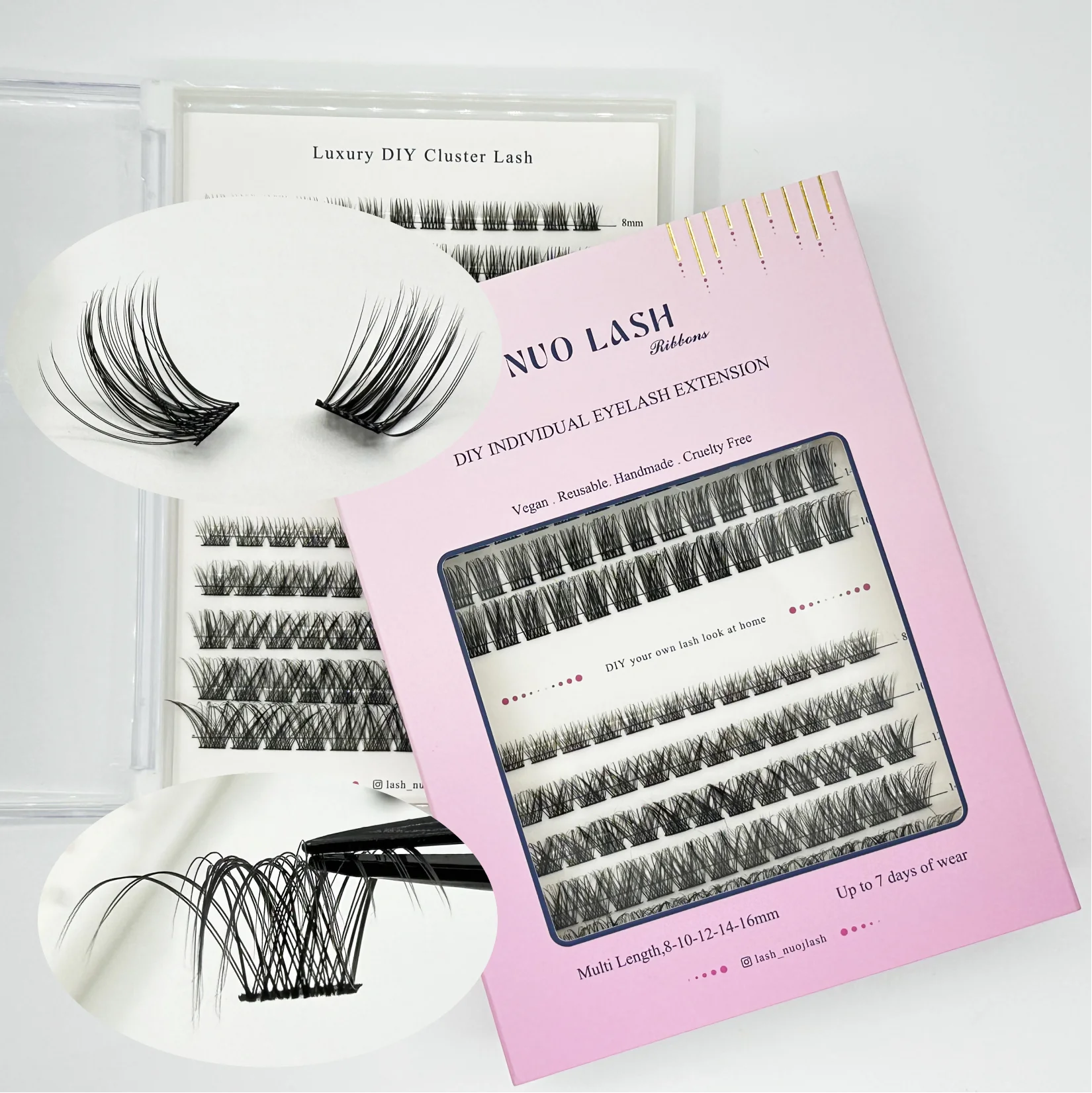 NUO Makeup Luxus-DIY-Cluster-Wimpernverlängerung, auf Kleberbasis, durchschnittliches Wimpernsegment, einzelne Wimpern, 3D-Bandwimpern, Private Label – Detail 4