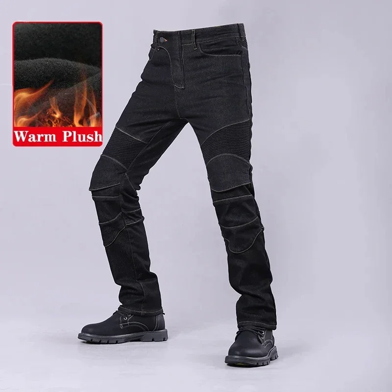 Winter Autumn Motorcycle Jeans Plus Thick Plush Outdoor Riding Warm Windproof Anti-fall Winter Pants With Protective Gear