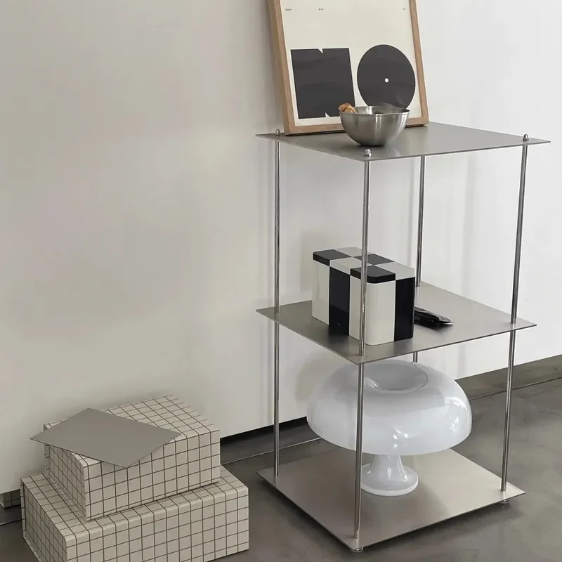 Bauhaus Style Stainless Steel Floor Standing Bookshelf Multi Layer Storage Rack for Living Room Bedroom Study Display Shelf