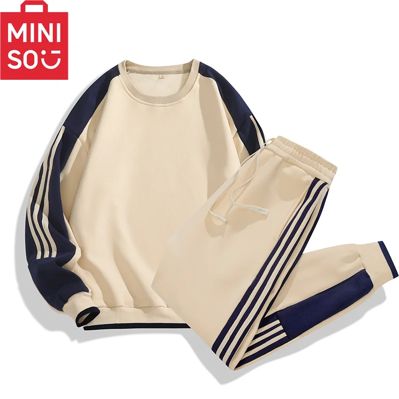 

MINISO Spring and Autumn casual sports suit men's round neck sweatshirt long sleeved ankle pants Korean version fashion new men'