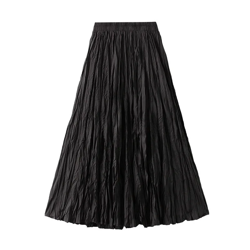 Women's Spring Summer Solid Pleated Half-body Skirt 2026 Korean Fashion A-Line Long Skirt Female Elegant Casual Luxury Skirt