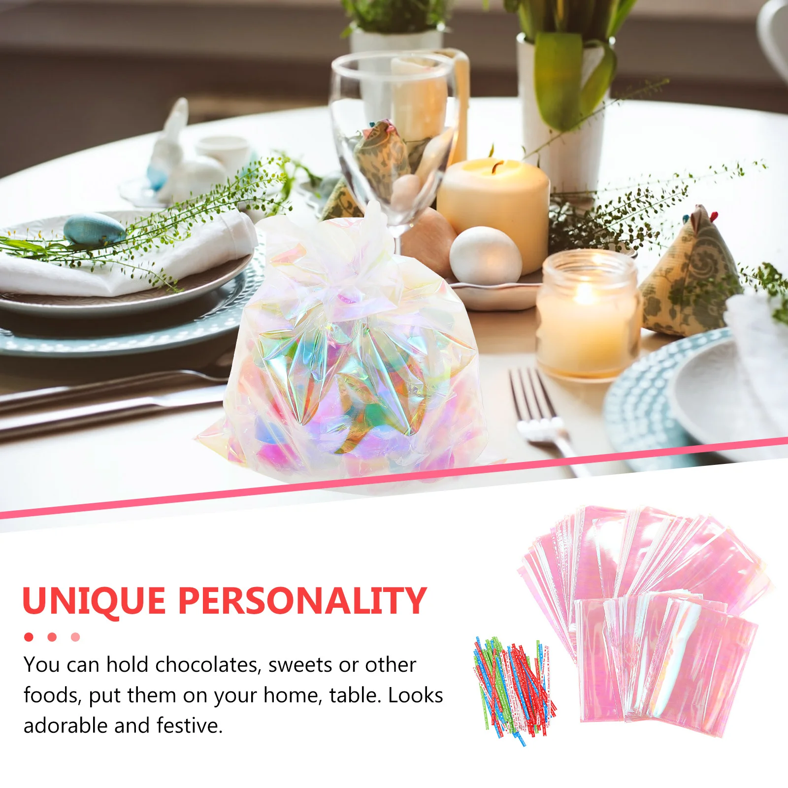 

100Pcs Transparent Candy Wrapping Bags Decorative Portable Gift Packaging Bags for Birthday Treats Candy Packing Pouches