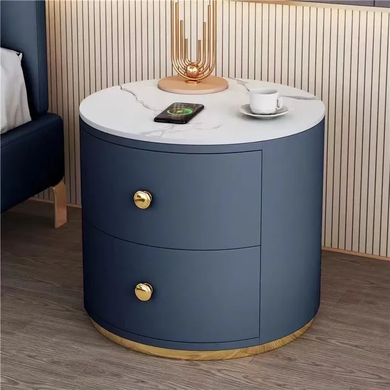 Nordic Drawers Nightstand Table Minimalist Round Storage Modern Night Stand Narrow Space Saving Comodini Camera Letto Furniture