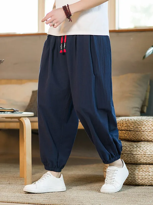

Men's Nine-Foot Cotton-Linen Casual Sports Pants Spring Thin Loose Large Size Harlan Cuffed Pants Daily Wear Summer Cool Feeling