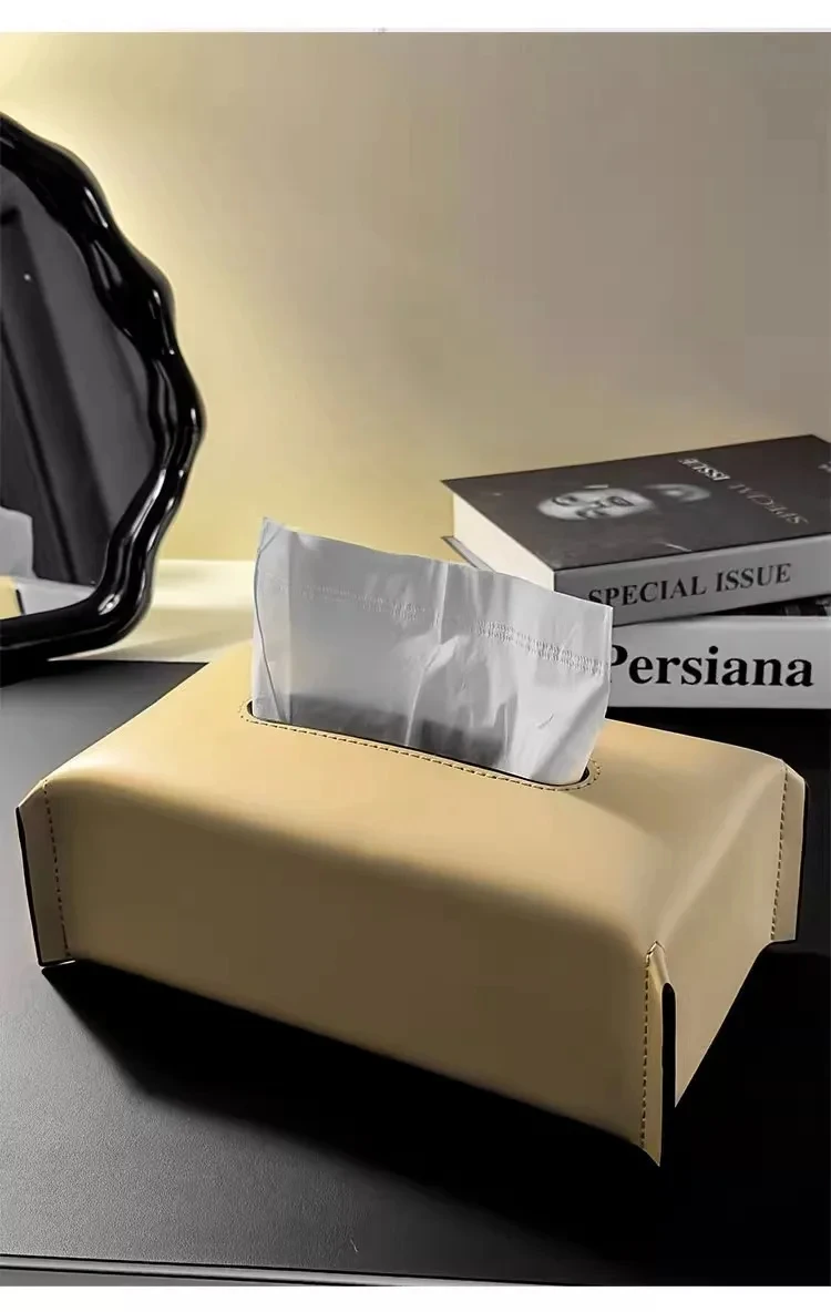Gewebte Tissue Box Leder Serviette Fall Luxus Papier Abdeckung Wohnzimmer Seidenpapier Halter Desktop Hause Tisch Dekoration – Detail 8