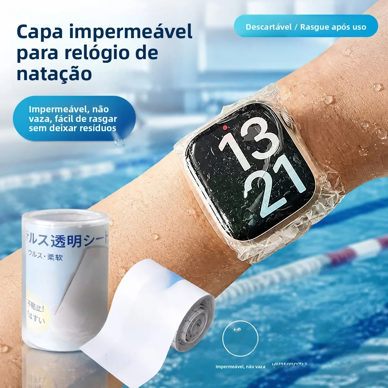 Capa Protetora Transparente à Prova d'Água para Smartwatch, Compatível com Tela Sensível ao Toque, Bolsa Esportiva Durável da...