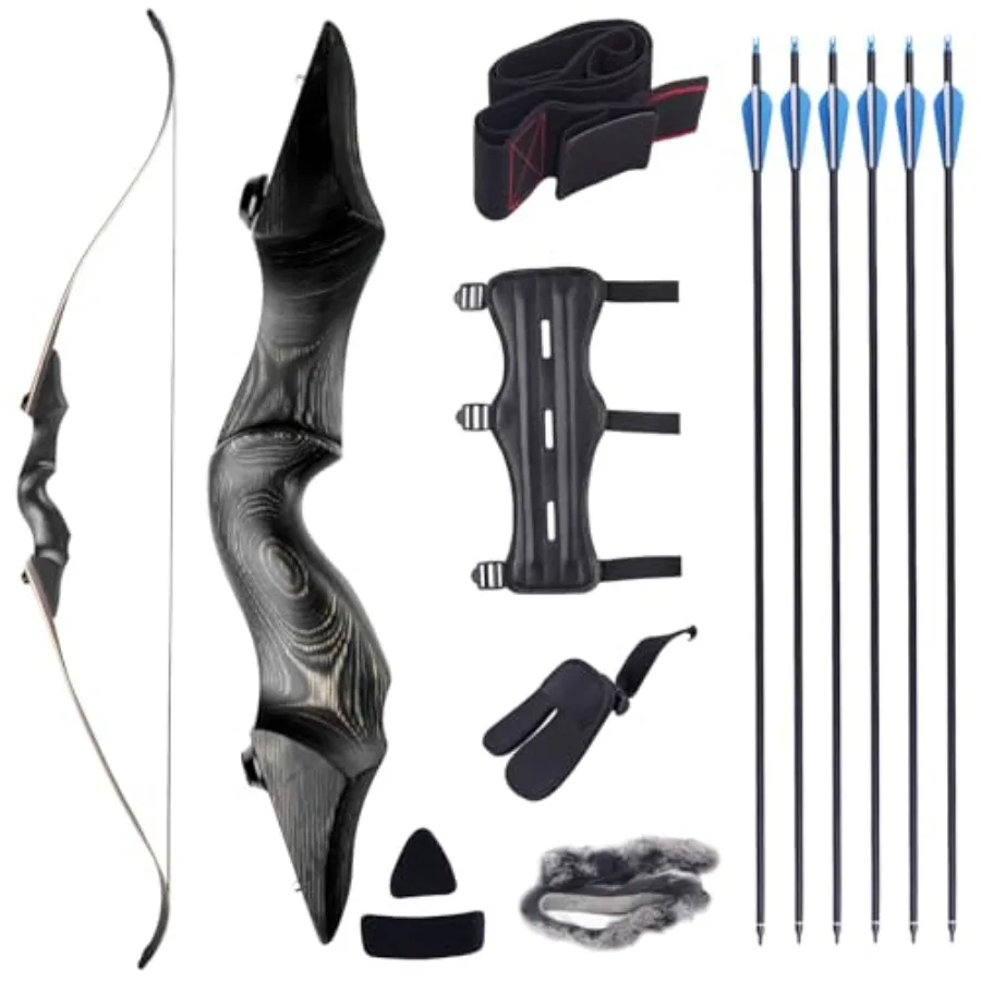 

60-дюймовый разборный охотничий лук (50/45/40 фунтов) и комплект для соревнований: деревянный лонгбоу и стрелы из смешанного карбона для активного отдыха и практики
