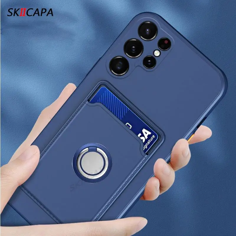 For Samsung A24 4G A54 A34 A14 5G Card Slot Wallet Holder Silicone Cover For Galaxy A73 A23 A53 A33 A13 Magnetic Ring Stand Case view 5