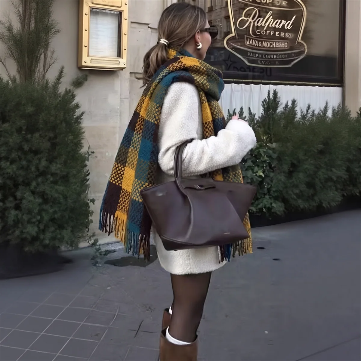 Vintage Color Block Plaid Scarf Women Thick Imitation Cashmere Tassel Shawl Autumn Winter Warm Checkered Wrap Fashion Scarves