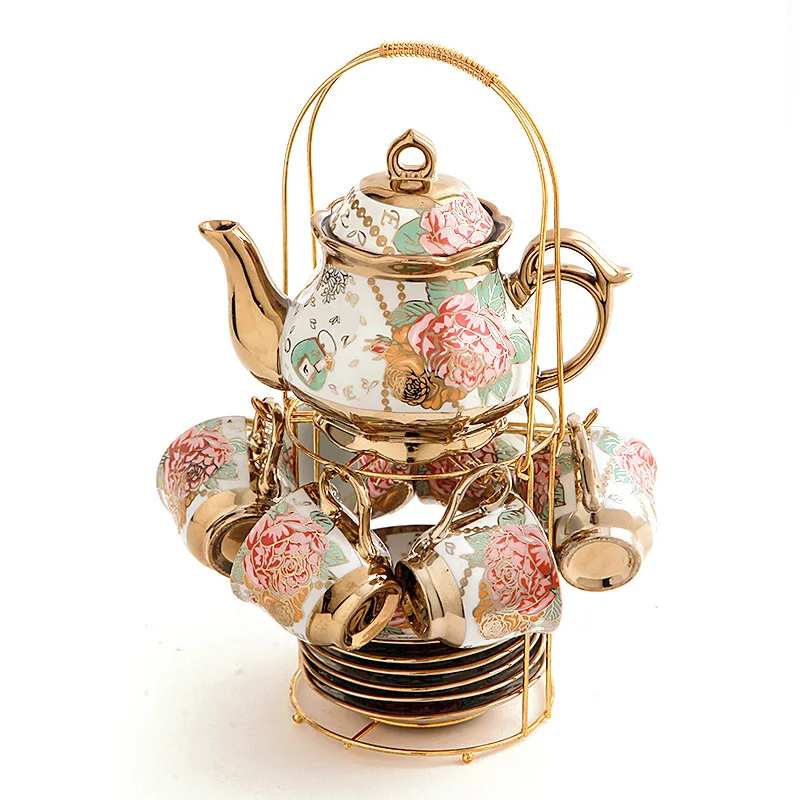 European ceramic coffee cup and saucer set afternoon tea electroplated coffee set 13-piece set