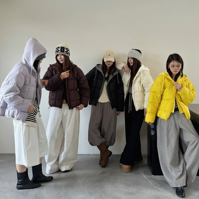 2026 Winter New Solid Color Long-sleeved Cotton Jacket Women's Fashion Versatile Hooded Bread Loose Korean Version Thick Coat