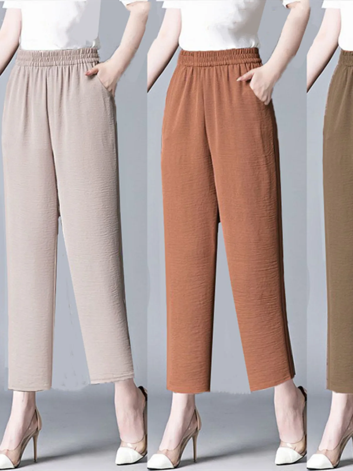 مريح الحرير الجليد هارلان السراويل النسائية اللون عالية الخصر تسع نقاط بناطيل كاجوال Sli ومتعددة الاستخدامات صيف جديد...