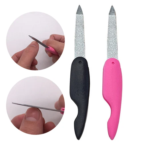 Imagen 2 del producto Lima de uñas de Metal plegable de 2 colores, limas de manicura profesionales de doble cara, pulidor de uñas esmerilado de acero inoxidable, herramientas de arte de uñas