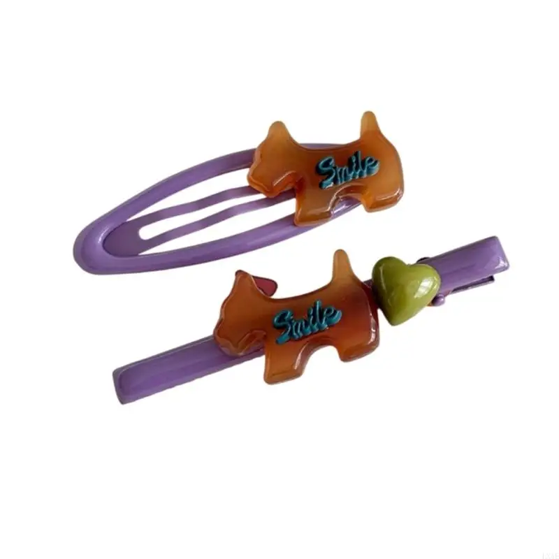 2 Piece Perfect Gift Hair Ornament Hair Clip Cartoon Dog Heart Design Hairpin Headdress For Sister Daughter