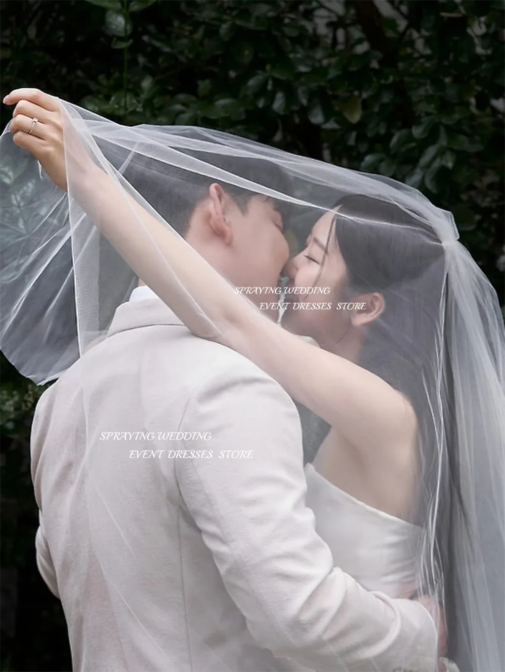 PRINCIONAMIENTO Vestidos de novia de gasa de color marfil Sesión de fotos de Corea Sin tirantes Una línea Vestidos de novia largos con gradas Corsé Personalizado Dende