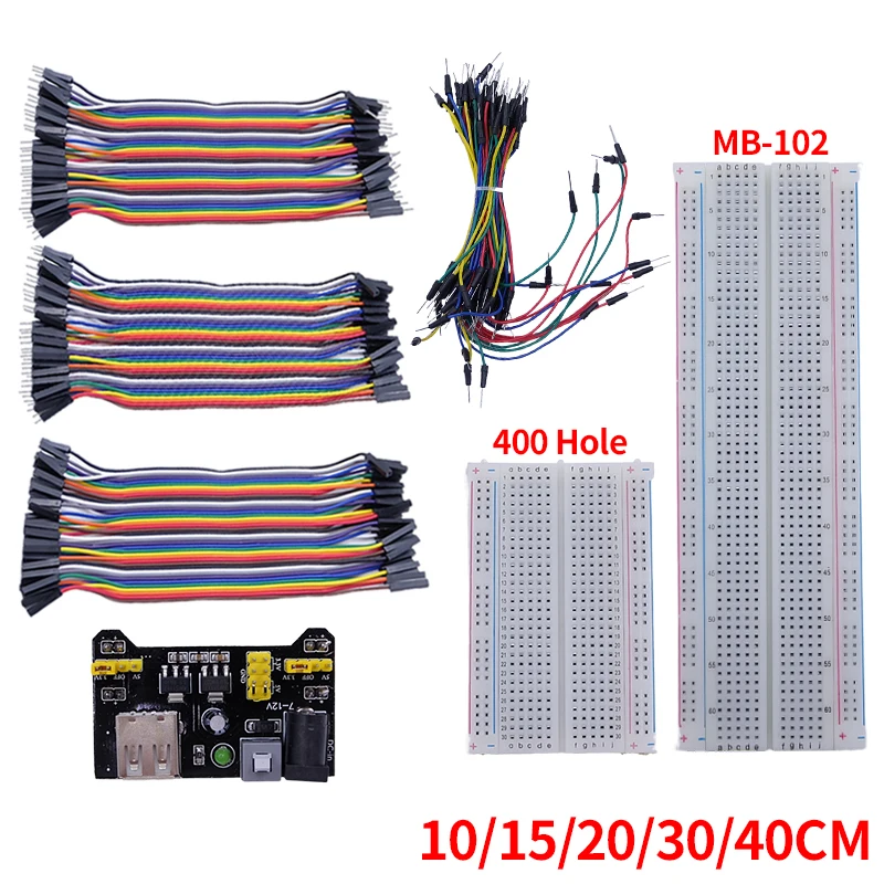 Jumper Wire 40Pins MB-102 Breadboard 400 Hole 830 Point 65 Jumper Wires Solderless PCB Test Develop DIY for Arduino Power Module