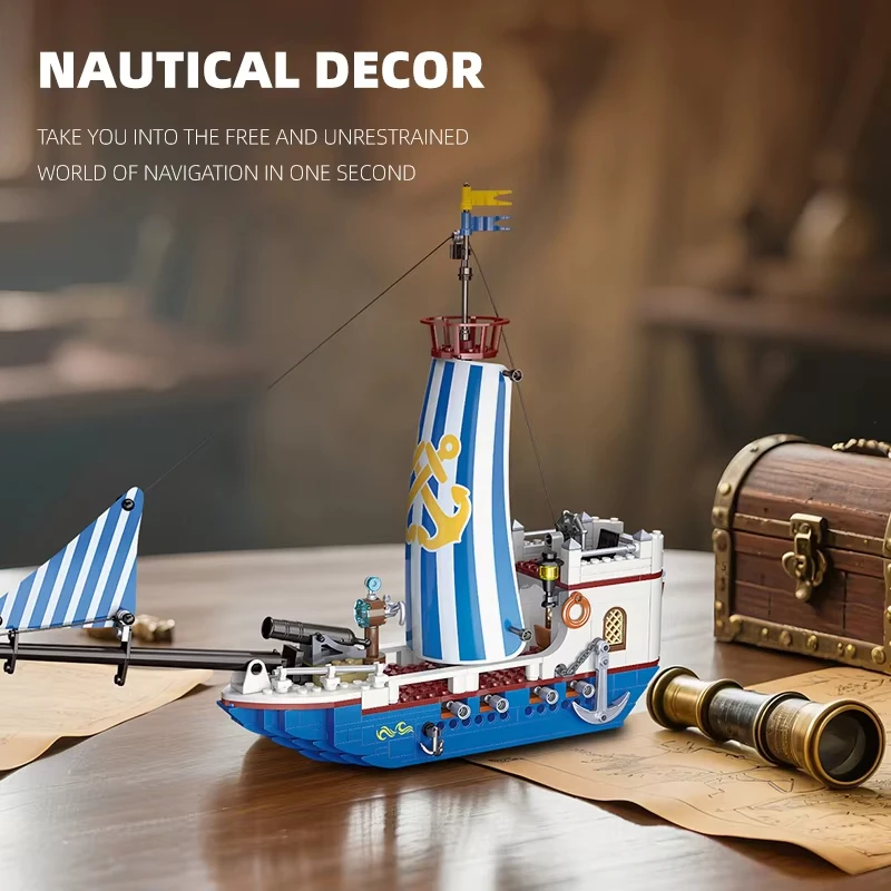 Retro Age of Navigation: Single Mast Sailor Block-model met displayornament met hoge simulatie van houttextuurcollectie