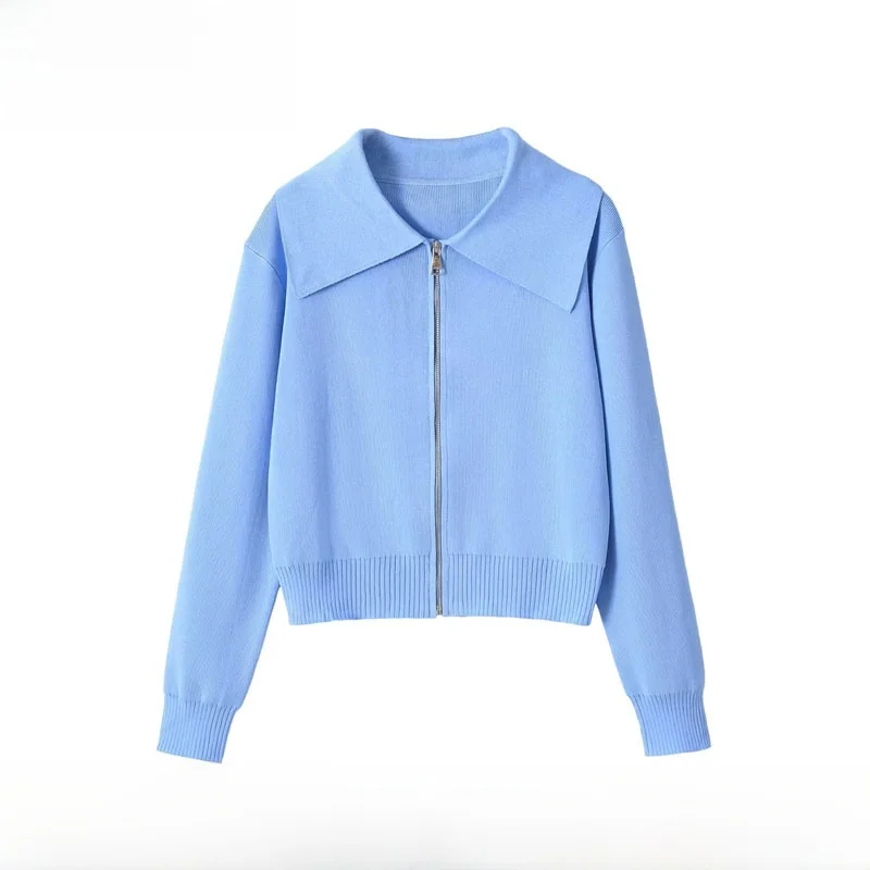 Fashionable Long Sleeve Zipper Collar Threaded Outerwear Women's New Spring Summer Polyester Fiber Casual Simple Style