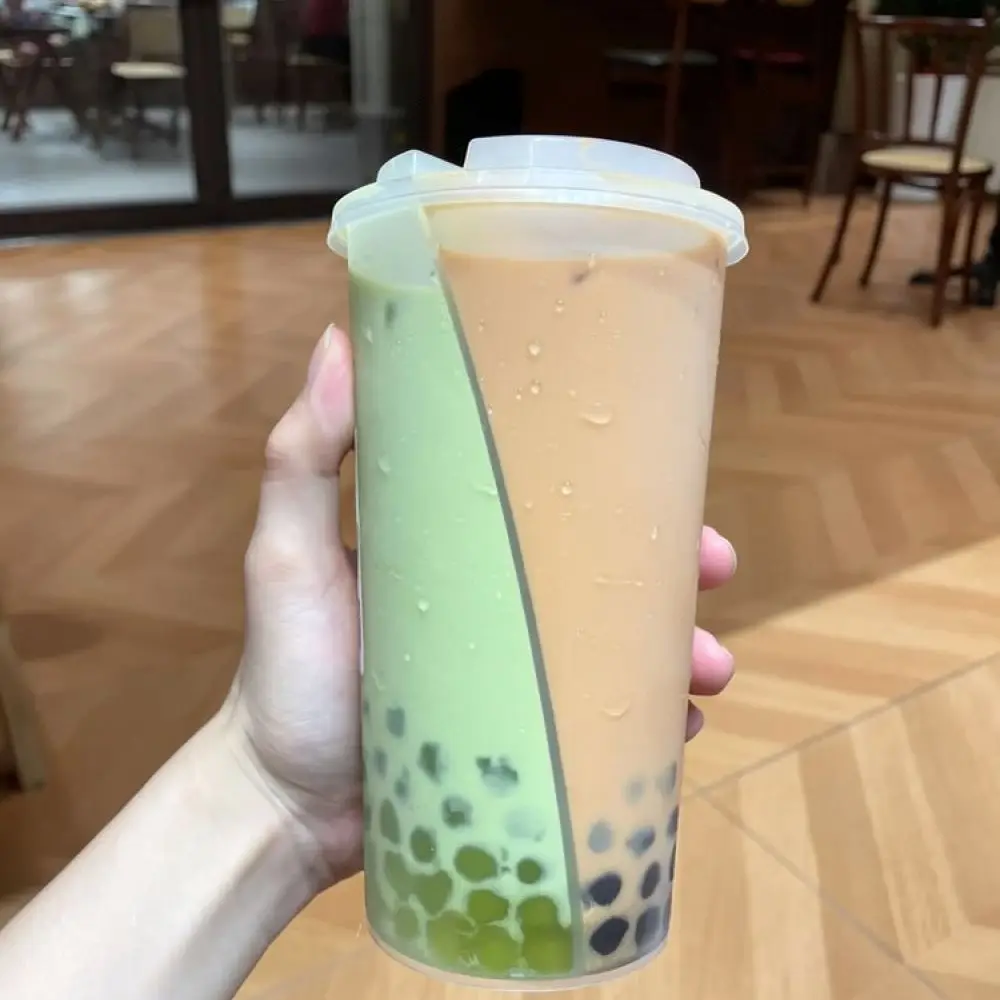 Disposable Split Design Beverage Holder Double Flavor PP Cold Drink Cup Leak Resistant Lid For Party Cafe Shop