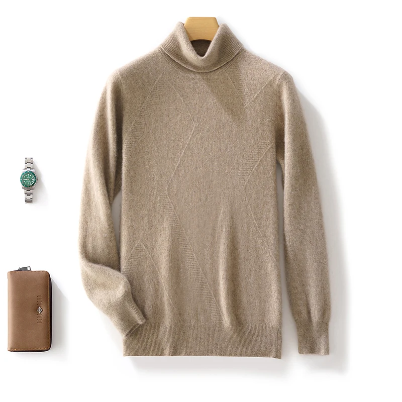 

Men Basic 100% Merino Wool Solid Color Turtleneck Knit Sweater Pullover Cashmere Long Sleeves Soft Comfortable Clothing Top