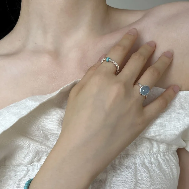 Women's 925 Sterling Silver Blue Stone Minimalist Ring