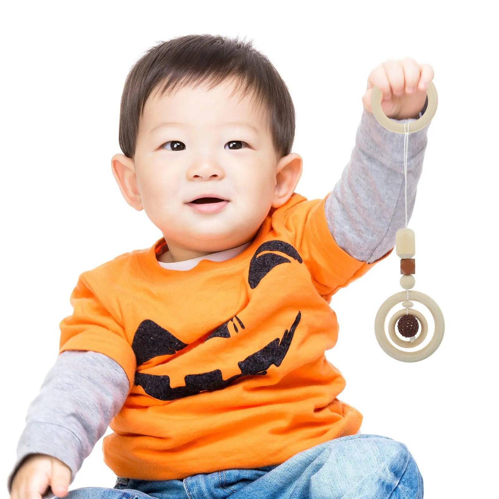 

Набор из 4 деревянных подвесных игрушек для детской комнаты, подвески на коляску с бусинами, для визуальной стимуляции