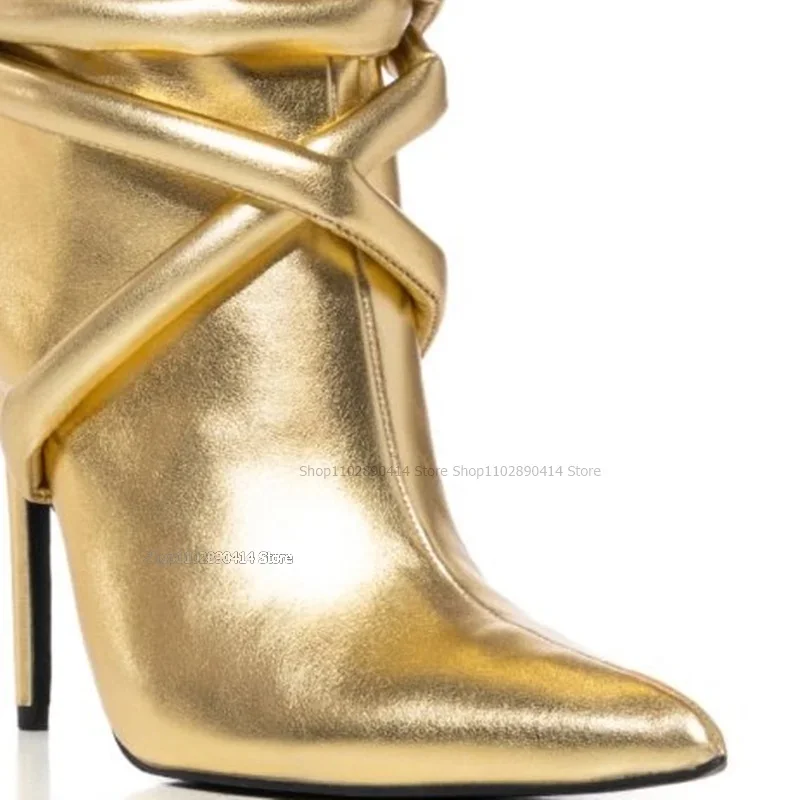 الذهب Strappy مشبك ديكور أشار تو الأحذية منتصف العجل الجانب سستة النساء أحذية رقيقة عالية الكعب موضة جديدة 2023 Zapatos Para Mujere