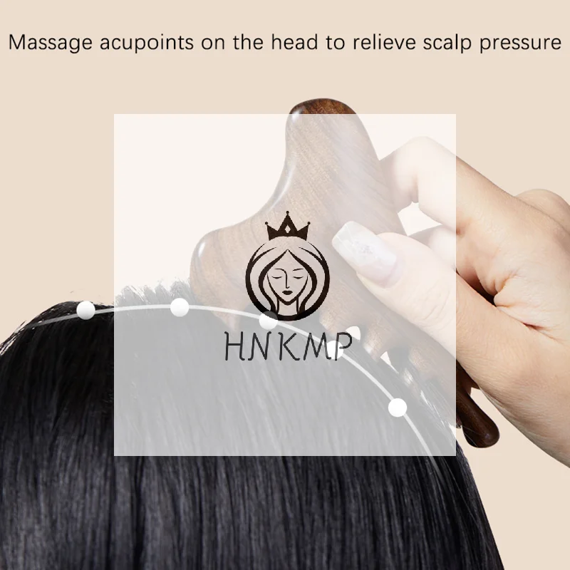 

Handleless Wooden Point Acupuncture Head Comb Wide-Tooth Sandalwood Comb Massage Head Multifunctional Meridian Massage Comb
